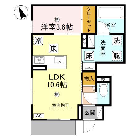 D-ROOM松江北II(1LDK/1階)の間取り写真