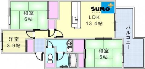 シティハイツ狩口3号棟(3LDK/3階)の間取り写真