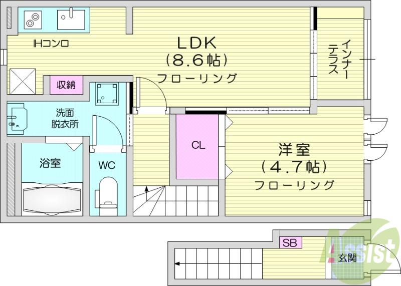 ダイヤモンド90(1LDK/2階)の間取り写真