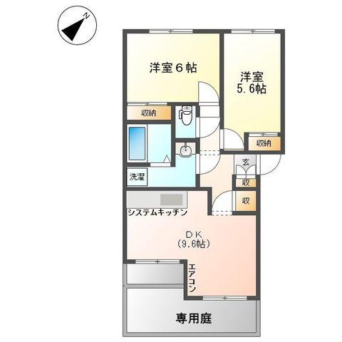 サンシティ(2DK/1階)の間取り写真