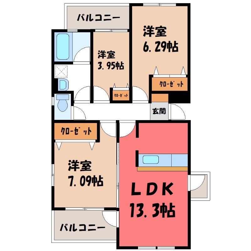 花水木の里A棟(3LDK/1階)の間取り写真