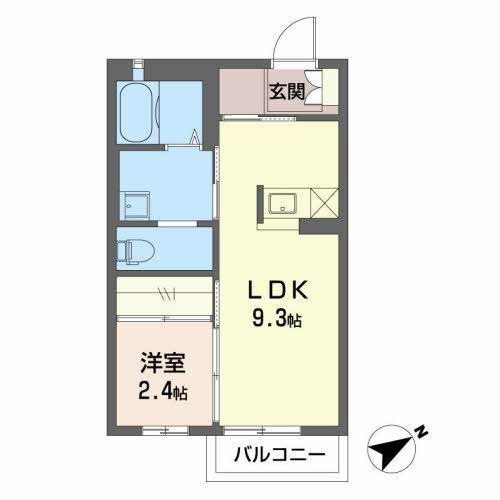 ステュディオN B棟(1LDK/2階)の間取り写真