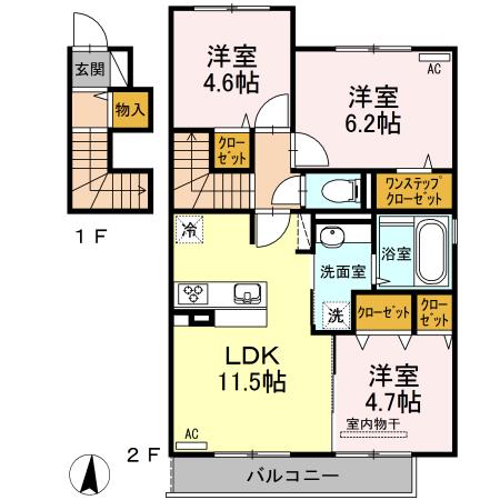 ウインディア A棟(3LDK/2階)の間取り写真