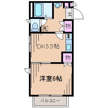 ヒルサイド日吉(1DK/2階)の間取り写真