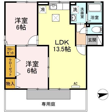 メゾンシャルム木太(2LDK/1階)の間取り写真