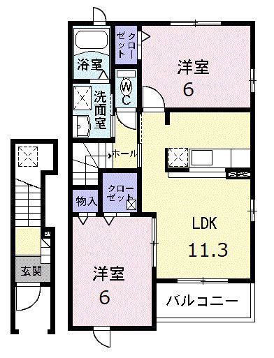サンリット城ヶ根(2LDK/2階)の間取り写真