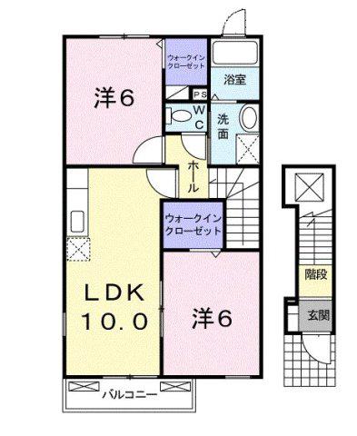 ヴェルデシャトーB(2LDK/2階)の間取り写真