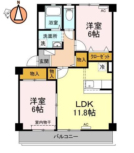 フォブール佐古A(2LDK/3階)の間取り写真