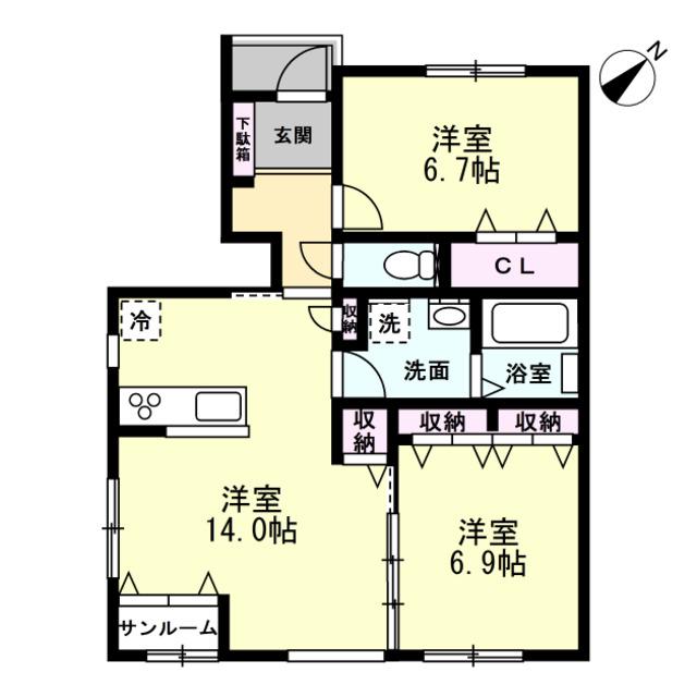 ソシアペンタスI(2LDK/1階)の間取り写真