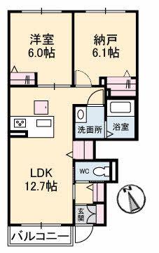 クオーレ大町東B棟(1SLDK/1階)の間取り写真