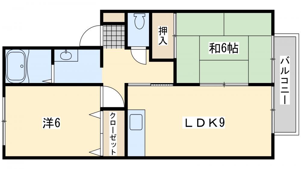 ドミール岡垣A棟(2LDK/2階)の間取り写真