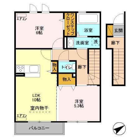 フォーゲルテラス グリューン IV(2LDK/2階)の間取り写真