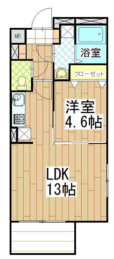 オークランド(1LDK/1階)の間取り写真