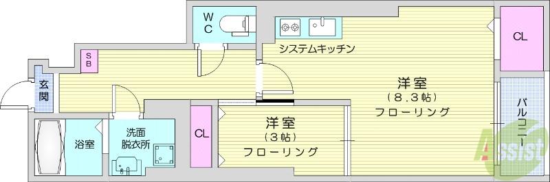 WAVE GARDEN(1LDK/1階)の間取り写真