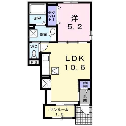 エアリーコート神園(1LDK/1階)の間取り写真