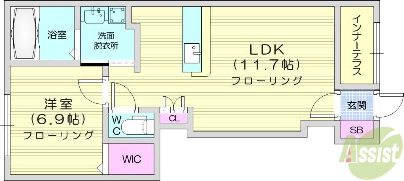 リリウム・トリア(1LDK/1階)の間取り写真