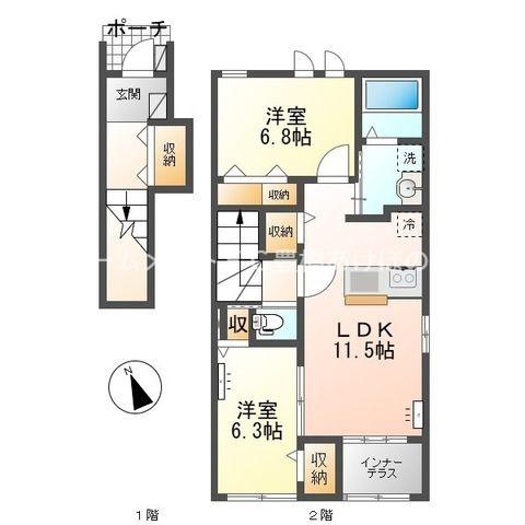 コージーライフ(2LDK/2階)の間取り写真