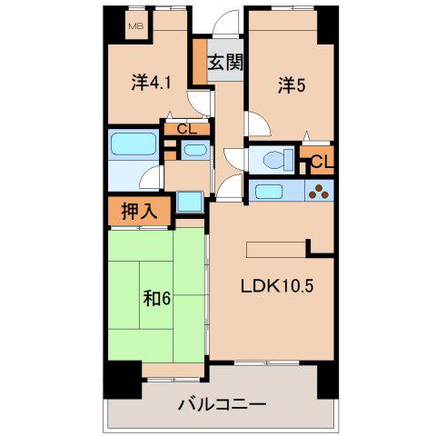 サンライズマンション和歌山I(3LDK/10階)の間取り写真