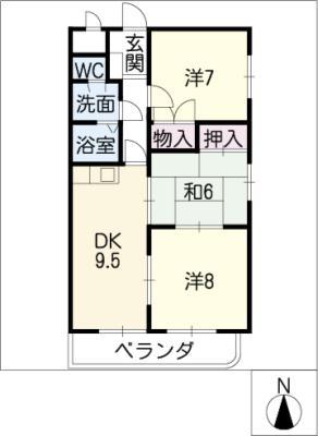 ダイアヒルズ平和II(3DK/1階)の間取り写真