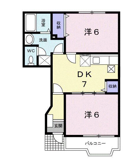 メゾンセシールB(2DK/1階)の間取り写真
