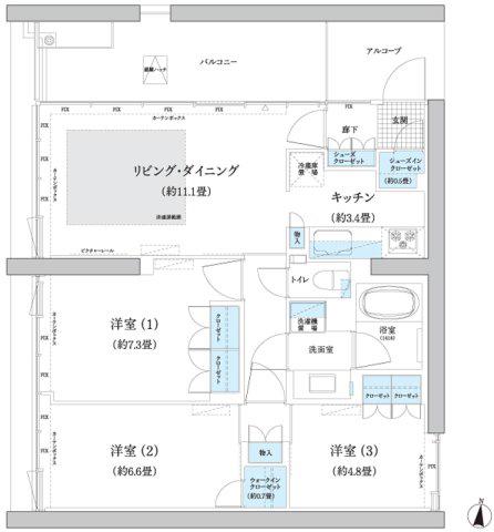 ガーデニエール砧 ウエスト(3LDK/6階)の間取り写真