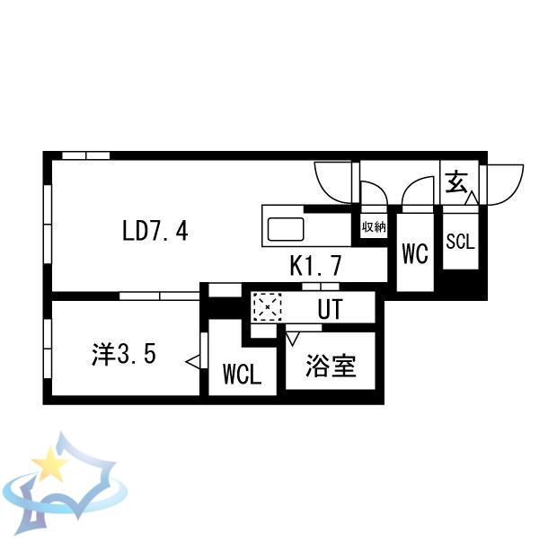 アルファスクエア南4西25(1LDK/1階)の間取り写真