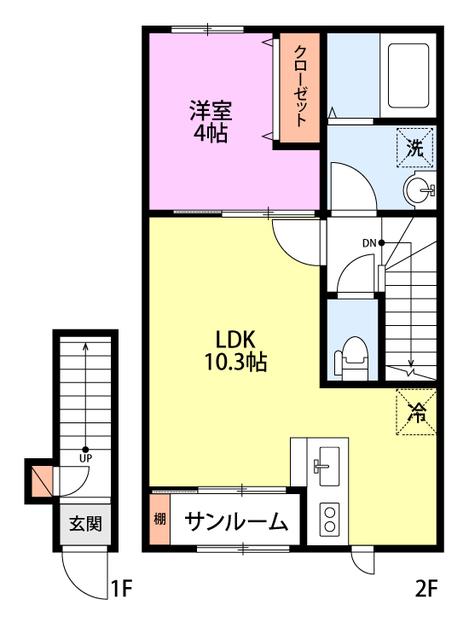 S&S稽古町(1LDK/2階)の間取り写真