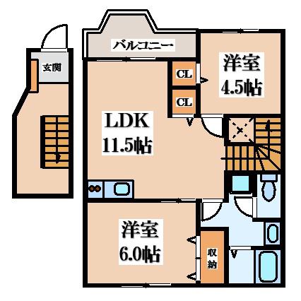 プロムナードI(2LDK/2階)の間取り写真