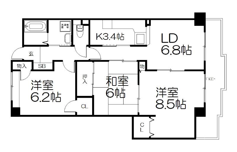 グレース松ヶ崎(3LDK/3階)の間取り写真