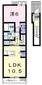 ドゥウエルK(1LDK/2階)の間取り写真