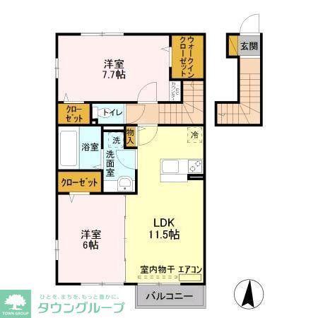 サンハイムふじB棟(2LDK/2階)の間取り写真