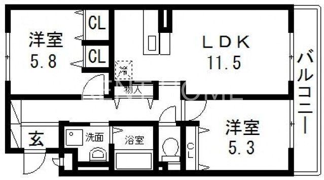 セントラルコート高井田(2LDK/3階)の間取り写真