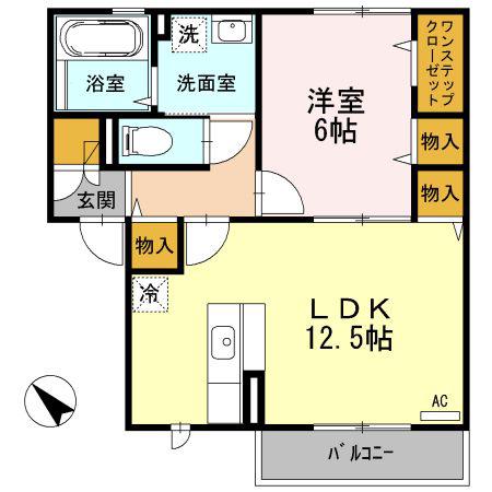 パシオーネA棟(1LDK/2階)の間取り写真
