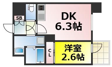 エスグランデ難波グランツ(1LDK/13階)の間取り写真