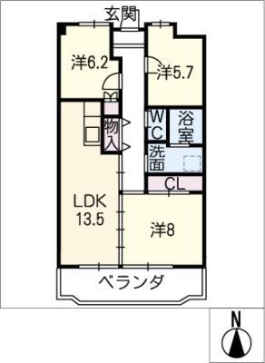 地下鉄桜通線 吹上駅(愛知) 徒歩10分 7階建 築37年(3LDK/2階)の間取り写真