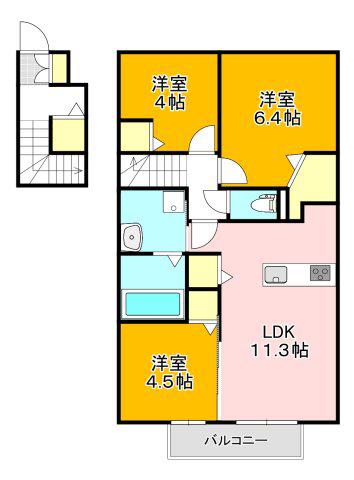 エスポワール高原II(3LDK/2階)の間取り写真