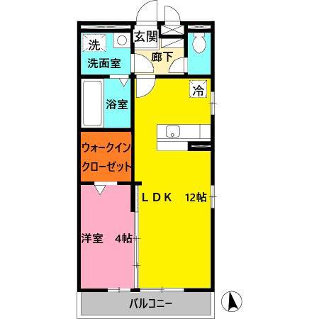 パークサイド渋川B棟(1LDK/3階)の間取り写真