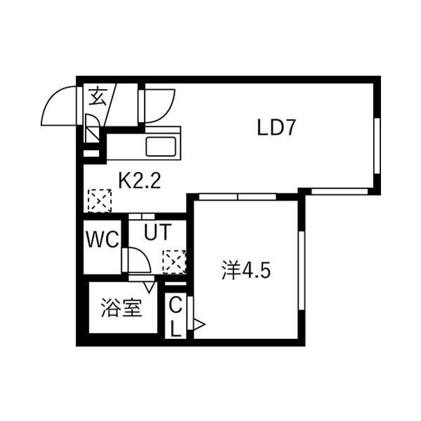 ビヨンド麻生(1LDK/1階)の間取り写真