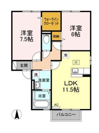 ルピナ大北ABCDEF(2LDK/1階)の間取り写真