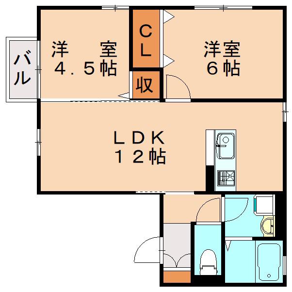 カーサロッソ(2LDK/1階)の間取り写真