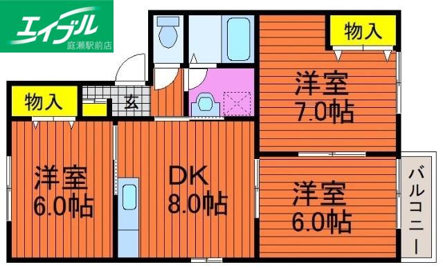 グランヴィラージュ A棟(3DK/1階)の間取り写真