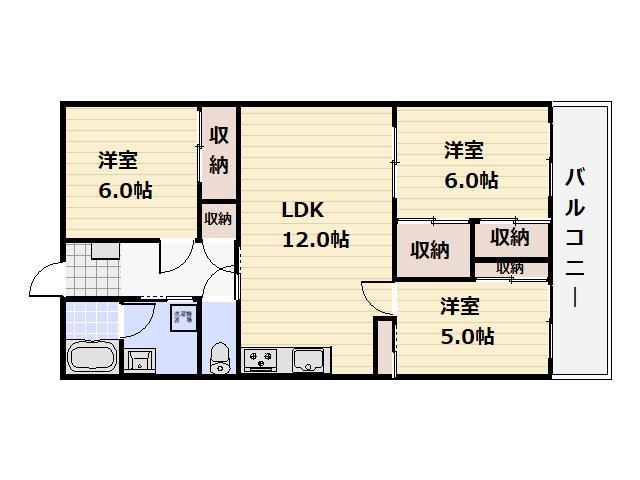 みゆきパークマンション B棟(3LDK/2階)の間取り写真