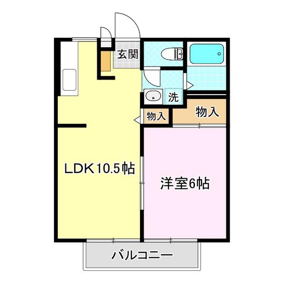 サンライフヤギヌマ(1LDK/2階)の間取り写真