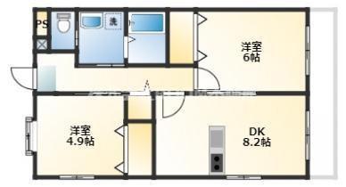 グランシティー蛍ヶ丘(2DK/2階)の間取り写真