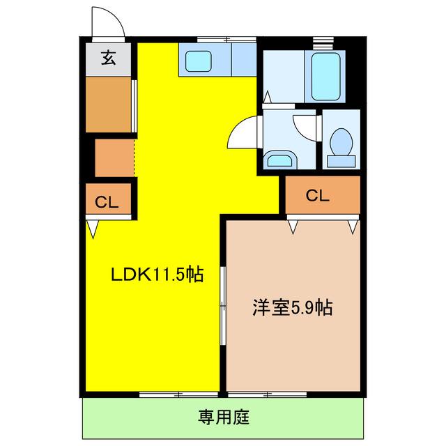 ハイツサンライズA・B(1LDK/1階)の間取り写真