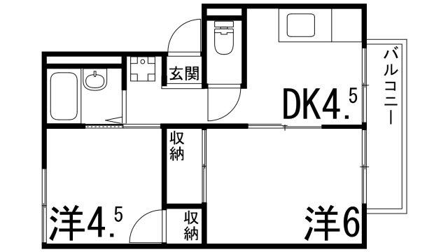 第二野里ハイツ(2DK/2階)の間取り写真