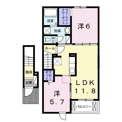 モン リーブル VI(2LDK/2階)の間取り写真