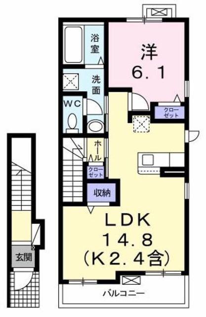 ノーブル(1LDK/2階)の間取り写真