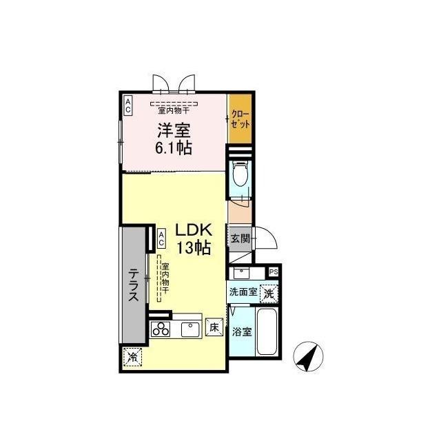 D-ROOM甲府市国母 A棟(1LDK/1階)の間取り写真