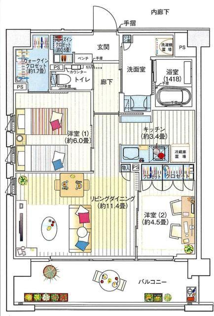 デュオセーヌ横濱東戸塚(2LDK/3階)の間取り写真